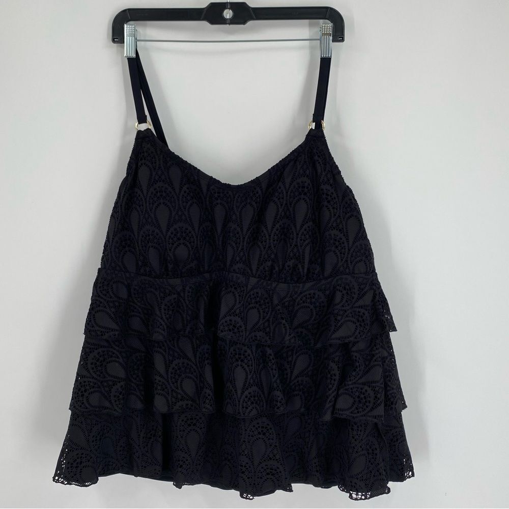 Island Escape Black Lace Ruffle Swim Tankini Top